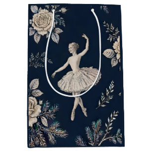 Ballerina Christmas Toile - Midnight Navy Medium Gift Bag