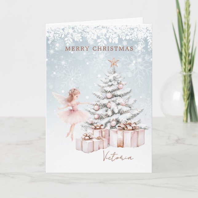 Ballerina Christmas Tree Snowflakes Card (Front)