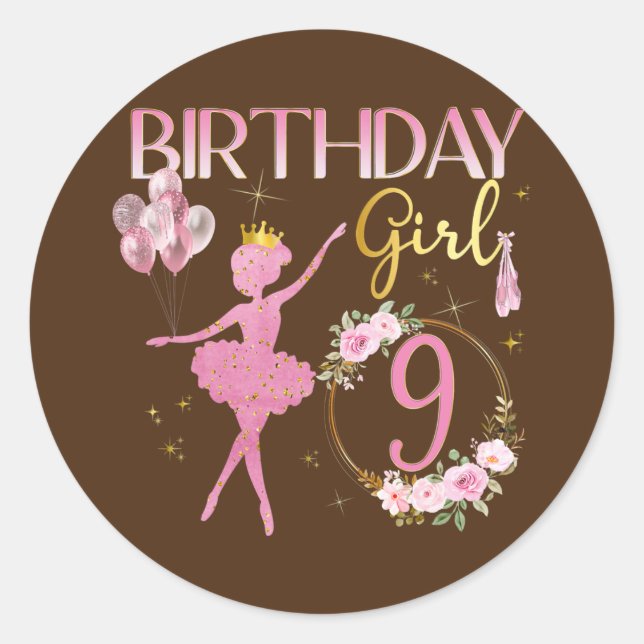 Ballerina Classic Ballet Dancer Birthday Party Round Sticker (Front)