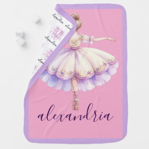 Ballerina Custom Name Pink Purple Baby Blanket