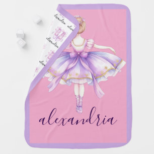 Ballerina Custom Name Pink Purple Baby Blanket