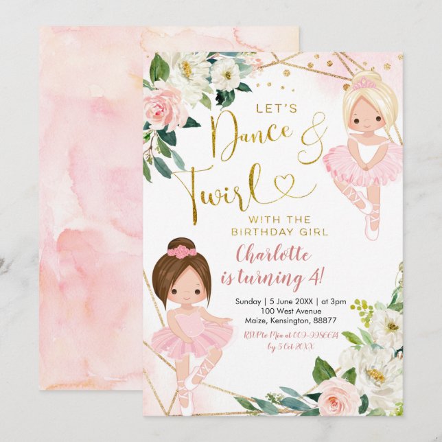 Ballerina Dance and Twirl Birthday Invitation (Front/Back)