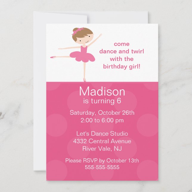 Ballerina Dance Birthday Invitation (Front)
