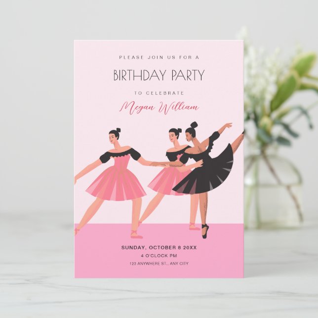 Ballerina dance birthday invitation (Standing Front)