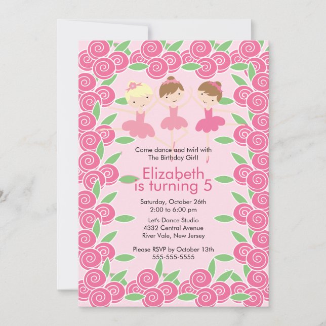 Ballerina Dance Birthday Invitation (Front)
