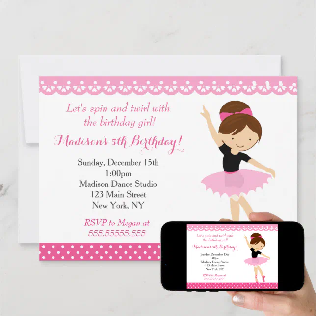 Ballerina Dance Birthday Party Invitation Zazzle