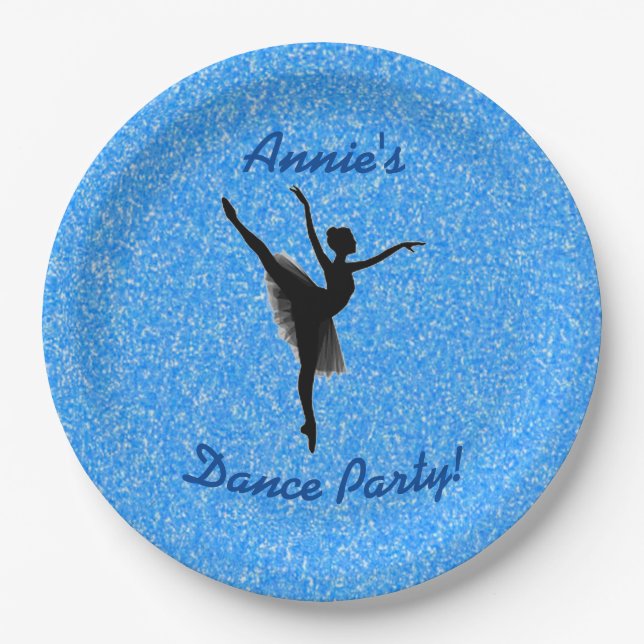Ballerina Dance Blue Sparkle Paper Plates (Front)