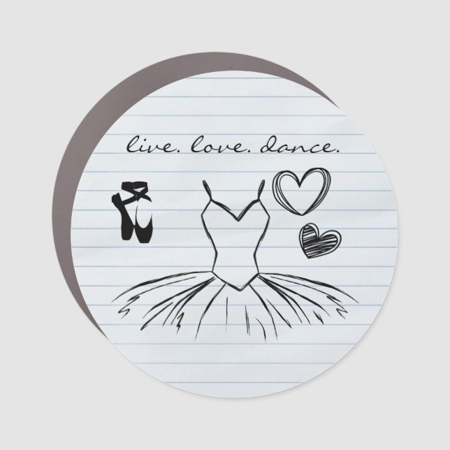 Ballerina Dance Doodles and Notebook Paper Ballet Car Magnet (Front)