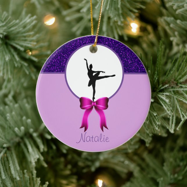Ballerina Dance Glitter and Bow Ceramic Ornament (Tree)