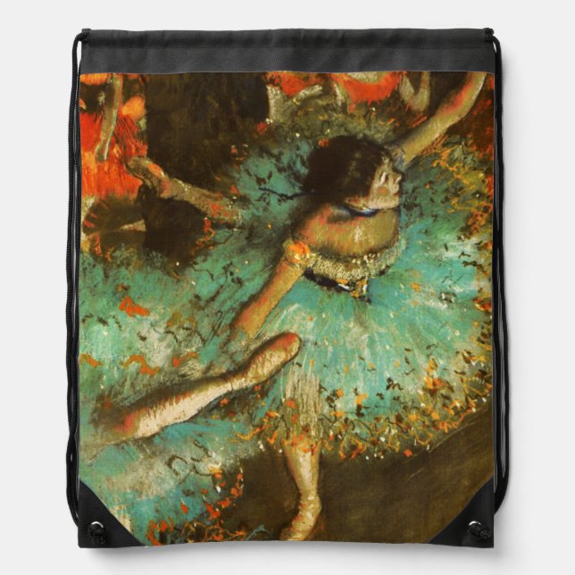 Ballerina Dance Green Dancer Edger Degas Painting Drawstring Bag (Front)