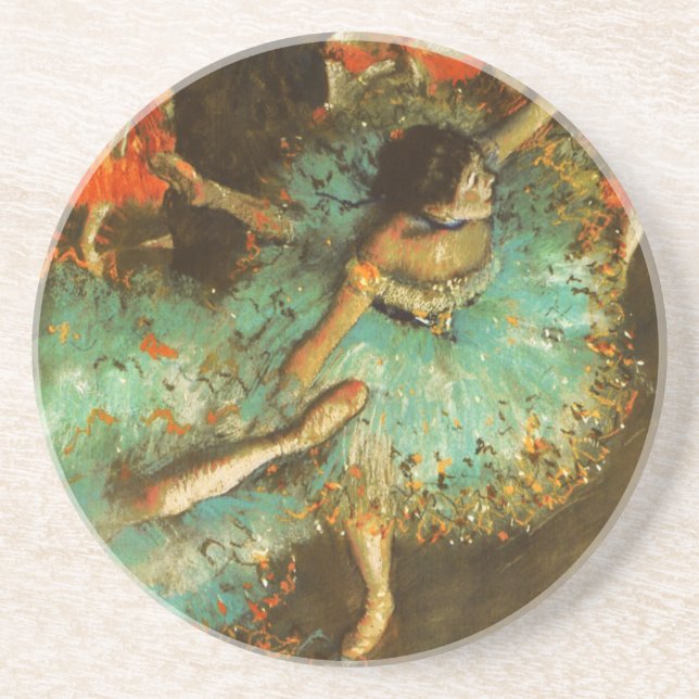 Ballerina Dance Green Dancer Edger Degas Painting Drink Coaster (Front)
