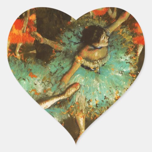 Ballerina Dance Green Dancer Edger Degas Painting Heart Sticker