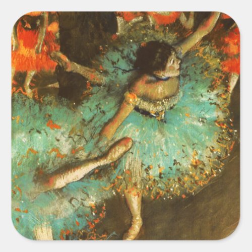 Ballerina Dance Green Dancer Edger Degas Painting Square Sticker