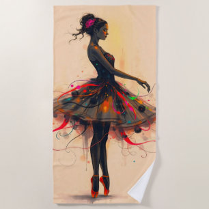 Ballerina dance in color explosion beach towel