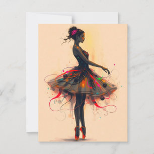 Ballerina dance in color explosion postcard