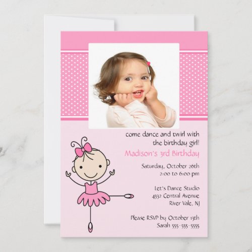 Ballerina Dance Photo Birthday Invitation