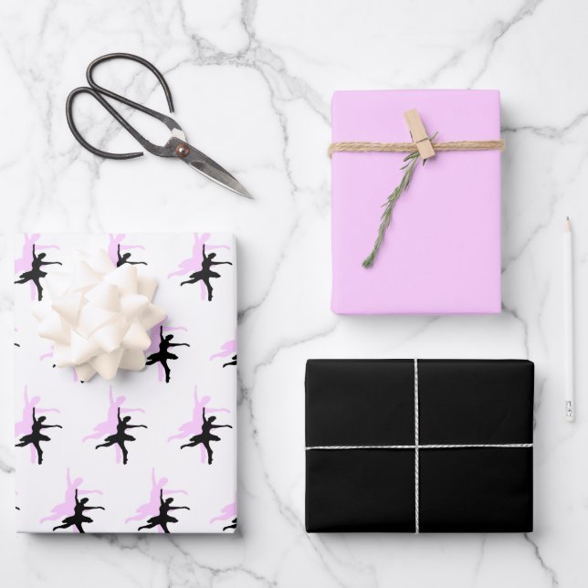 Ballerina Dance Pink & Black Wrapping Paper Sheets (Front)