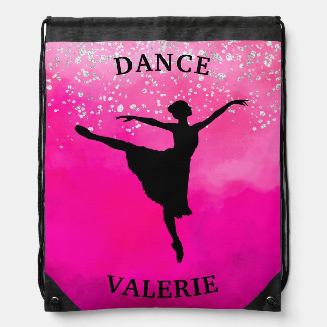 Ballerina Dance Pink Ombre Sparkle    Drawstring Bag (Front)