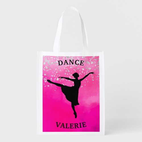 Ballerina Dance Pink Ombre Sparkle   Grocery Bag
