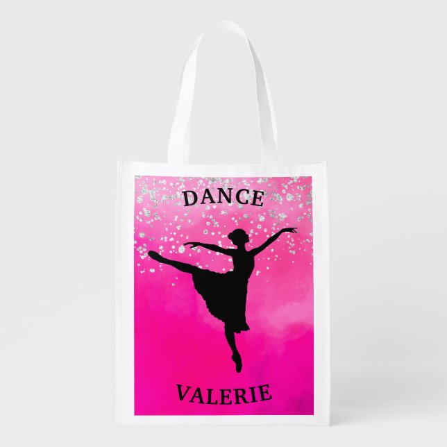 Ballerina Dance Pink Ombre Sparkle   Grocery Bag (Front)