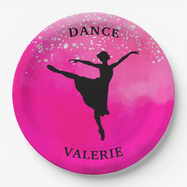 Ballerina Dance Pink Ombre Sparkle    Paper Plates (Front)