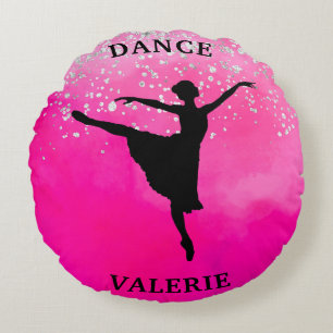 Ballerina Dance Pink Ombre Sparkle Round Pillow