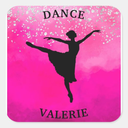 Ballerina Dance Pink Ombre Sparkle  Square Sticker