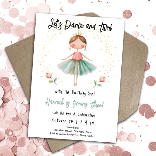 Ballerina Dance Twirl 3rd Birthday Girl Invitation