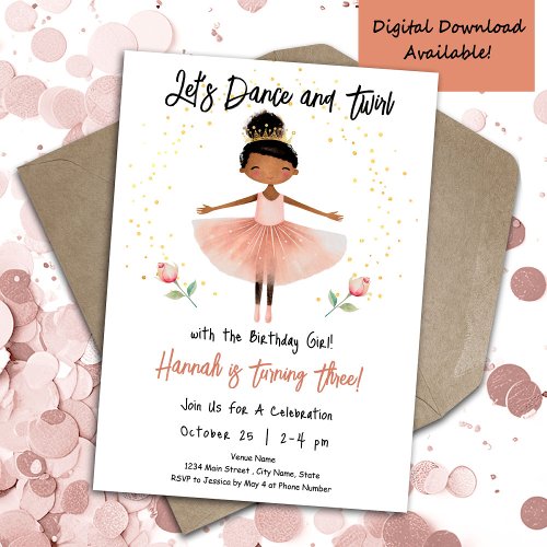 Ballerina Dance Twirl 3rd Birthday Girl Pink Invitation