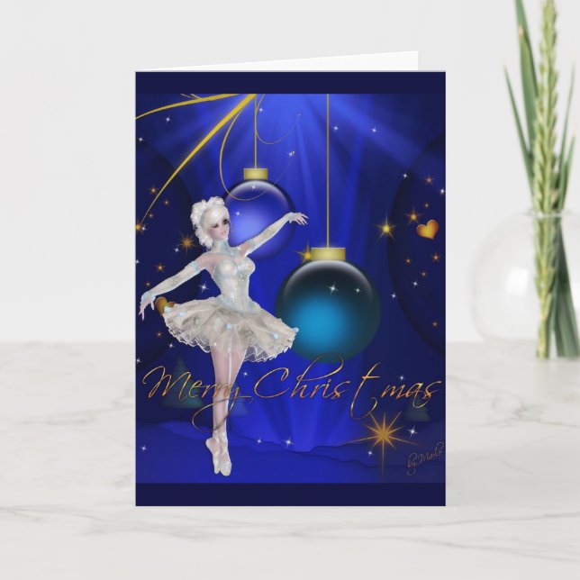 Ballerina Dancer 2/Blue Merry Christmas Card (Front)