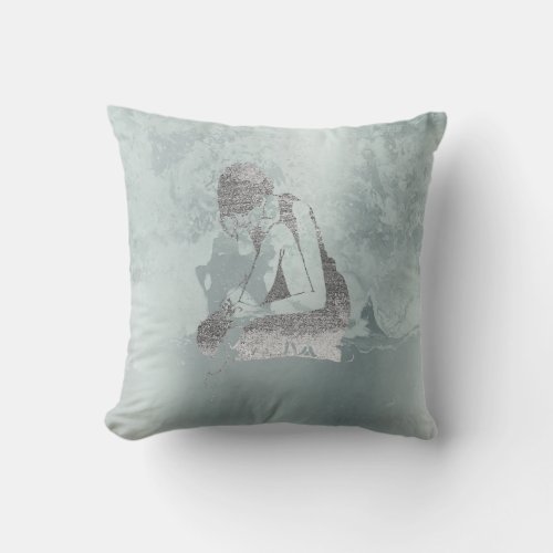 Ballerina Dancer Aqua Gray Grungy Metallic Silver Throw Pillow