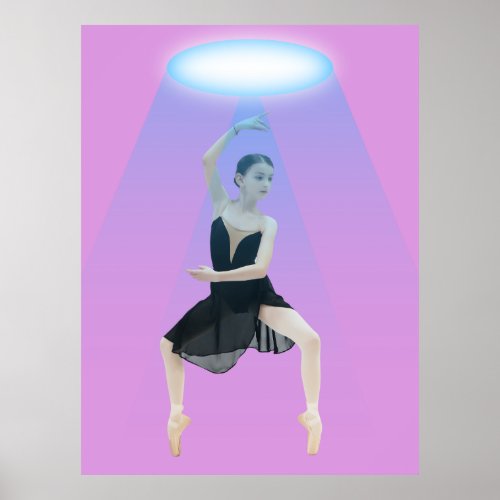 Ballerina Dancer Below Blue Round Spotlight Poster
