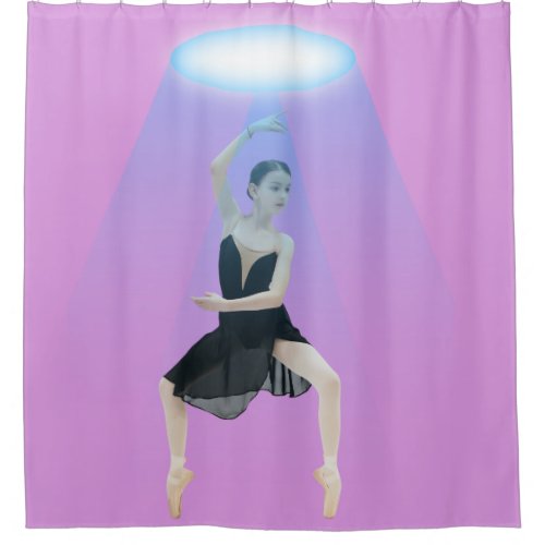 Ballerina Dancer Below Round Blue Spotlight  Shower Curtain