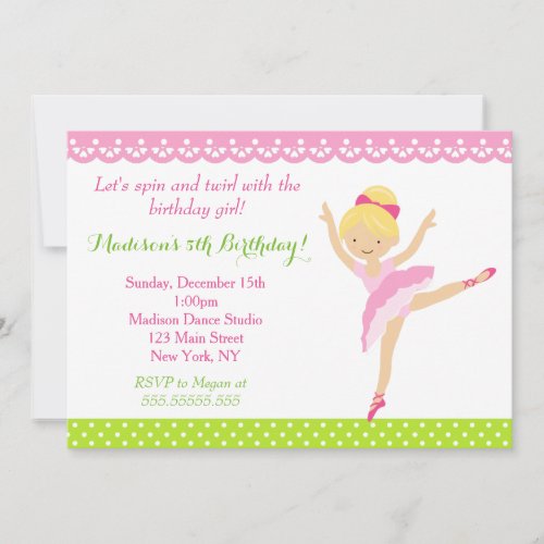 Ballerina Dancer Birthday Invitation