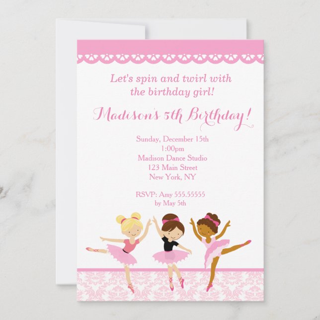 Ballerina Dancer Birthday Invitations (Front)