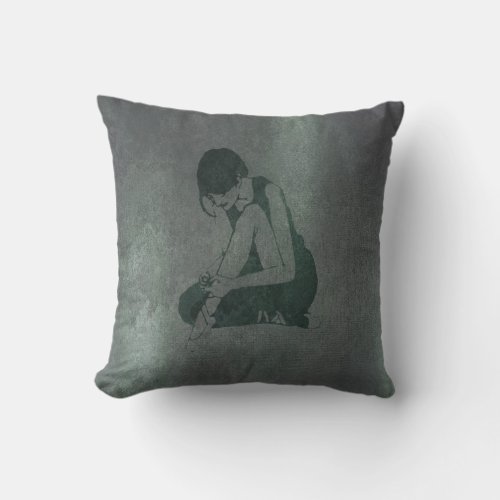 Ballerina Dancer Brake Teal Grungy Metallic Black Throw Pillow