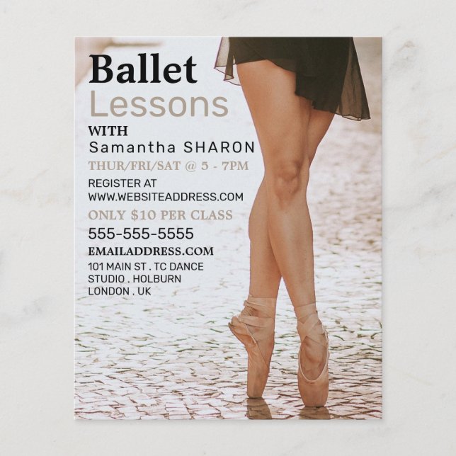 Ballerina Dancer, Dance Lesson Advertising Flyer (Front)