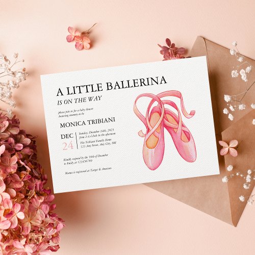 Ballerina Dancer Girl Baby Shower Minimalist Shoes Invitation