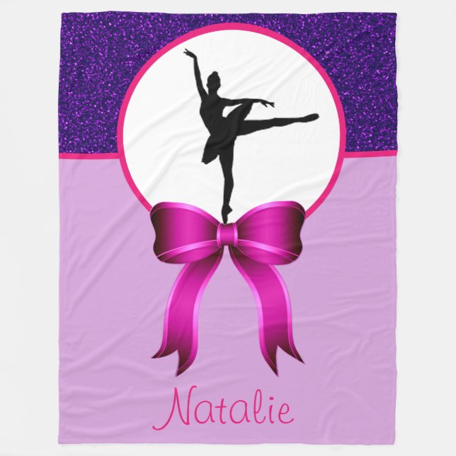 Ballerina Dancer Glitter and Bow Fleece Blanket (Front)