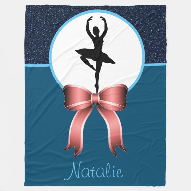 Ballerina Dancer Glitter and Bow Fleece Blanket (Front)