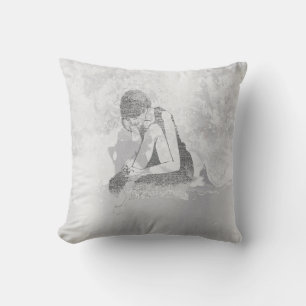 Ballerina Dancer Gray Grungy Metallic Silver Wall Throw Pillow