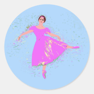 Ballerina Dancer in Magenta Pink Dress Classic Round Sticker
