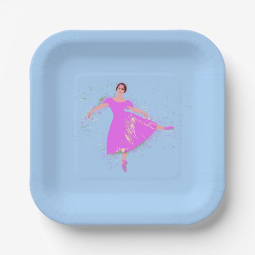 Ballerina Dancer in magenta pink dress Paper Plates