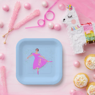 Ballerina Dancer in Magenta Pink Dress Paper Plates