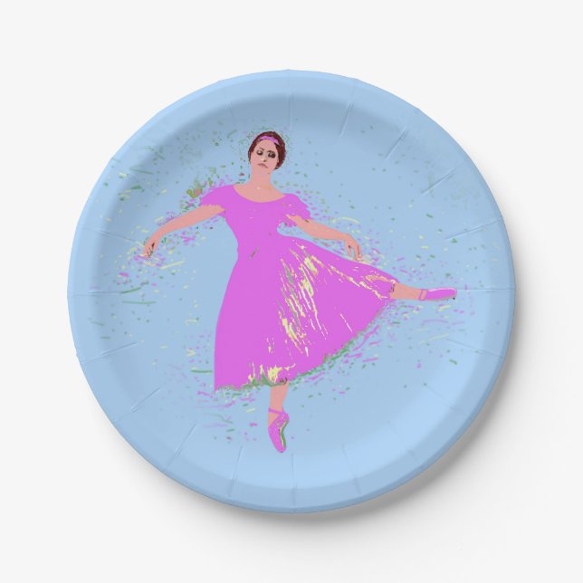 Ballerina Dancer in Magenta Pink Dress Paper Plates (Front)