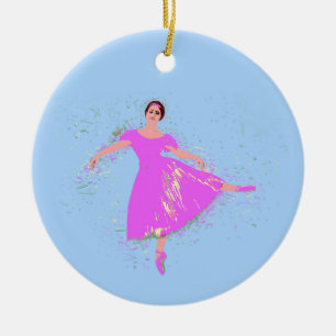 Ballerina Dancer Magenta Pink Dress Ceramic Ornament