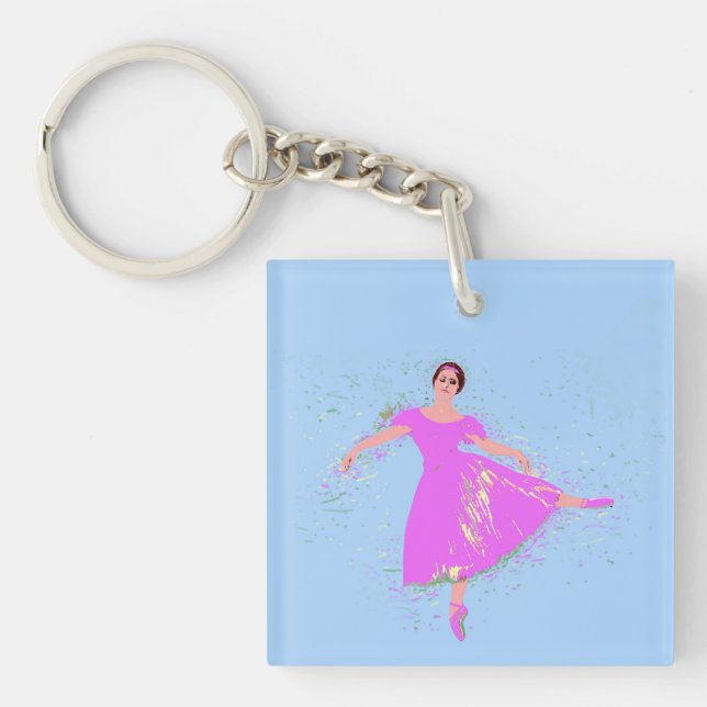 Ballerina Dancer Magenta Pink Dress  Keychain (Front)