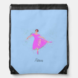 Ballerina Dancer Magenta Pink Dress Personalized Drawstring Bag