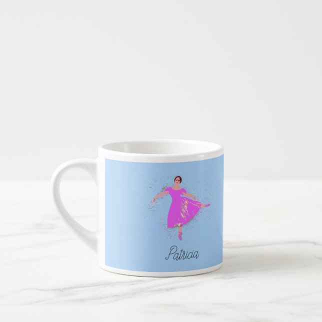 Ballerina Dancer Magenta Pink Dress Personalized Espresso Cup (Left)