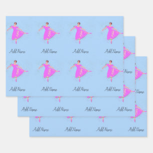 Ballerina Dancer Magenta Pink Dress Personalized Wrapping Paper Sheets